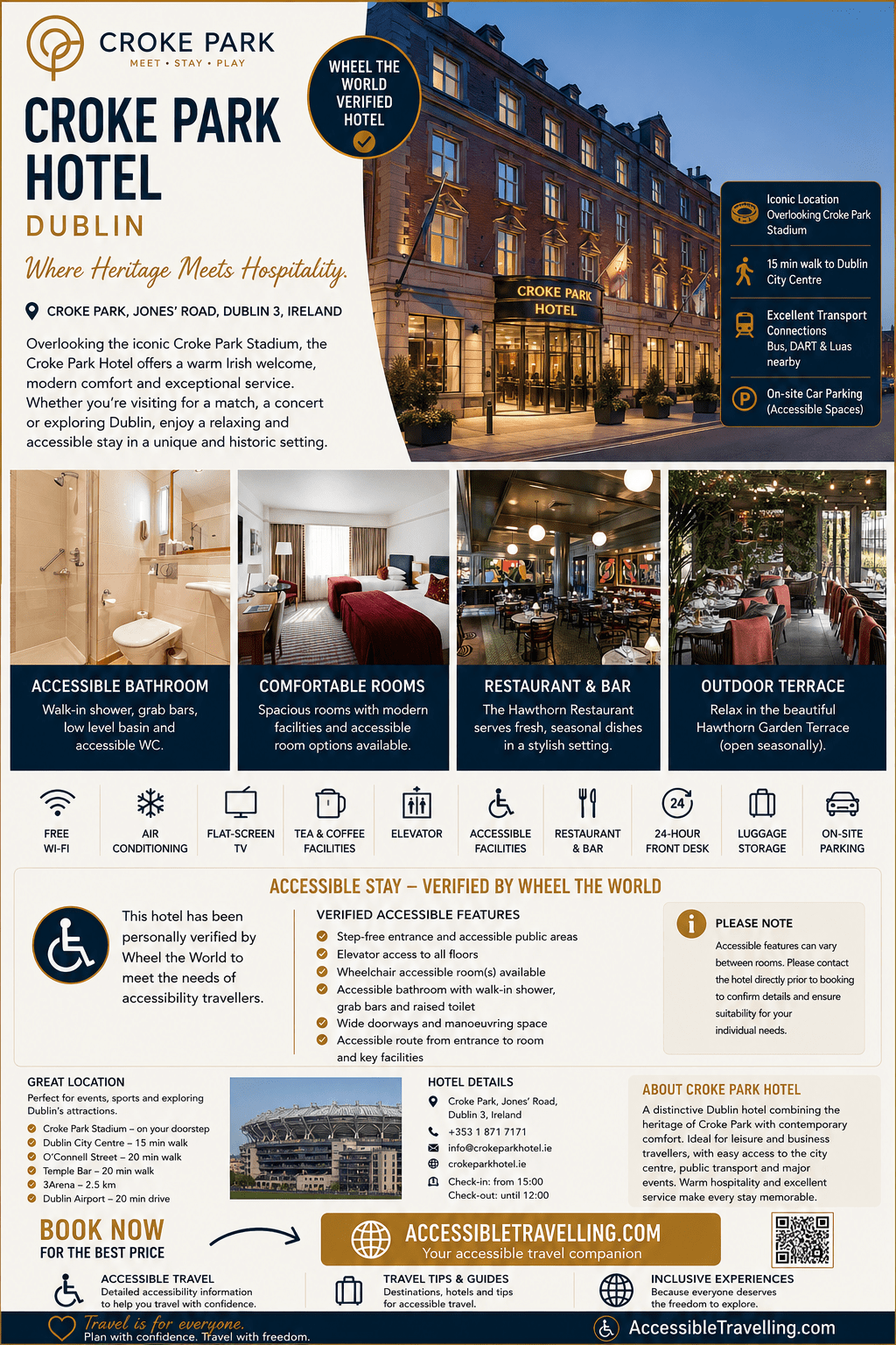 Croke Park Hotel in Dublin features modern accommodations and accessible amenities, overlooking Croke Park Stadium, ideal for visitors.