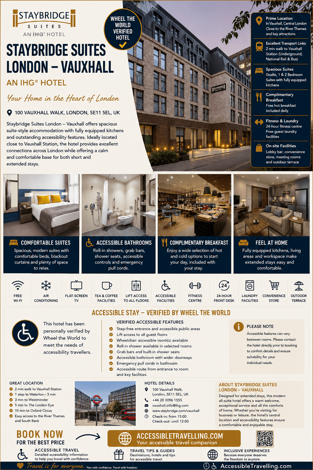 Staybridge Suites London - Vauxhall offers spacious, accessible accommodations with fully equipped kitchens and complimentary breakfast, ideal for travelers.