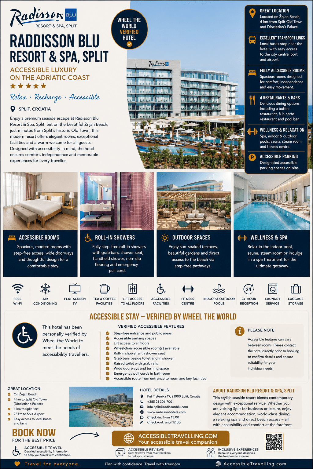 Radisson Blu Resort & Spa in Split, Croatia, showcases accessible luxury with spacious rooms, outdoor pools, and step-free pathways for all travelers.
